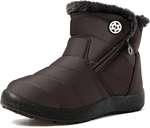 Hsyooes Botas Mujer Nieve Botines de Invierno Impermeable, Café A, 36EU | Zapatos Forradas Calentitas, Cómodas, Antideslizante, Cálido, Ligero, Cremallera