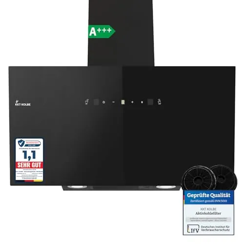 KKT KOLBE Campana extractora de 90 cm | aire de circulación de aire de escape | 782 cbm/h | cubiertas sin cabeza | negro | vidrio | control de gestos | control táctil sensor | iluminación LED |
