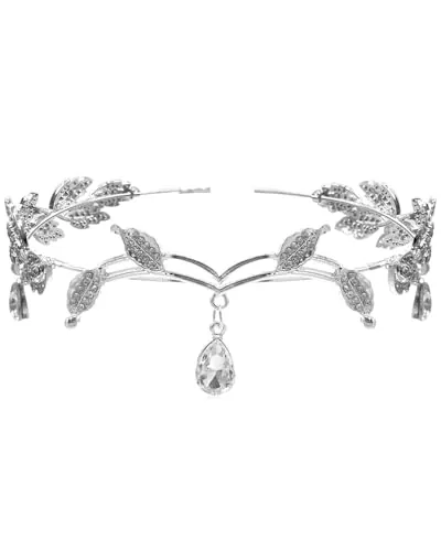 LEEQBCR 1 pieza Tiara de Boda Novia Hojas, Cristal Rhinestone Tiara Corona, Pieza de pelo de hoja de cristal para mujer para el Pelo - Plata