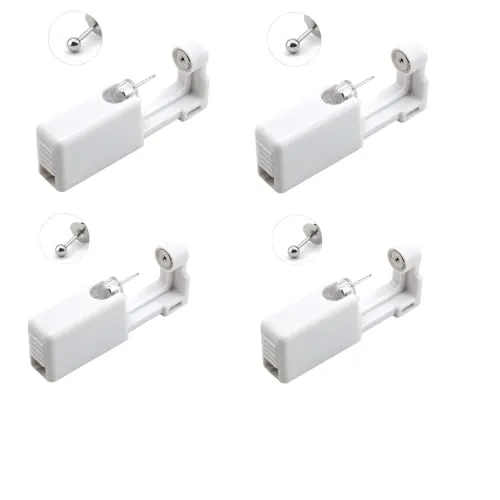 CQXSYTBN 4 Pistolas Desechables para Piercing de Oreja con Pendientes – Kit de Perforación Estéril e Indolora para Niñas, Niños, Mujeres y Hombres