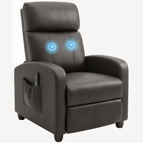 HOMCOM Sillón de Masaje Reclinable Mando a Distancia 68x88x98cm Marrón | 2 Zonas de Masaje, 8 Programas, 5 Niveles de Intensidad, 1 Bolsillo Lateral y Temporizador, Tapizado en PU