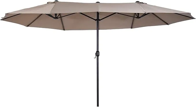 Outsunny Sombrilla Doble 4,55x2,65 m Terraza Exterior con Manivela Manual Resistente al Agua y Protección Solar Sombrilla Grande para Terraza Playa Piscina Café
