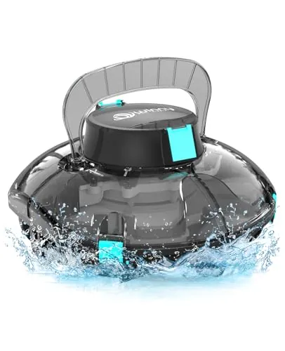WINNY POOL CLEANER Winny 200 Limpiafondos Piscina, Inalámbrico Robot Limpiafondos Piscina, 75Min Autonomía, Piscinas Desmontables 60m², Doble Filtración,Estacionamiento Auto(Transparente Negro)
