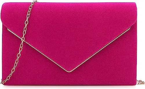 BBjinronjy - Bolso de noche con solapa y cadena desmontable para mujer, bolso de mano tipo sobre, bandolera para hombro, de gamuza sintética, para bodas, fiestas de cóctel, graduaciones, Fucsia, M