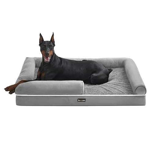 Feandrea Cama Ortopédica para Perros, Sofá, Cama para Mascotas, Acolchado Suave, Bordes Elevados, Funda Extraíble y Lavable, 122 x 85 x 20 cm, Antideslizante, Gris Claro PGW078G02