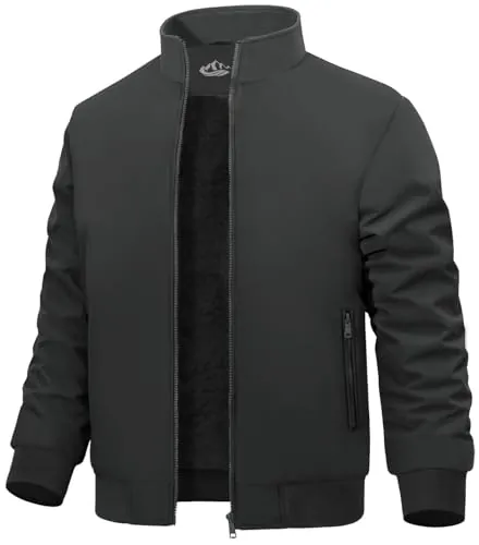 Lonya Chaqueta Bomber Hombre Forro Polar Chaqueta de Invierno Cazadora Bombardero Vintage Abrigo Béisbol Cálidas Trabajo Impermeable Prueba Viento con Cremallera Con Bolsillos, Gris Oscuro, XXL
