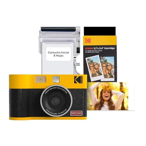 KODAK Mini Shot 2 ERA 4PASS 2-en-1 Cámara Instantánea e Impresora de Fotos (5,3x8,6cm) (Cámara + Pack con 38 Hojas (8 Hojas Iniciales + 30 Hojas), Amarillo)