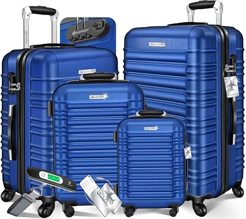 KESSER® Set de 4 Maletas rígidas, Juego Maleta Trolley Incl. báscula de Equipaje + Etiqueta de Equipaje Maleta rodante Cerradura 4 Ruedas ABS Carcasa rígida asa telescópica S-M-L-XL