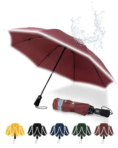 Chakipee Paraguas Plegable Antiviento Hombres y Mujers con Tiras Reflectantes - Paraguas invertido resistente al viento, Paraguas grande de viaje automático portátil compacto, Diámetro 106 cm