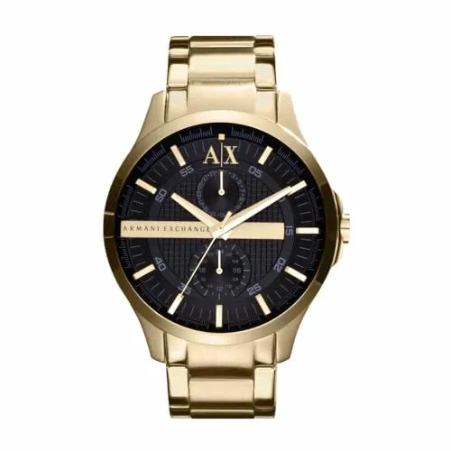 Armani Exchange Relojes de hombre, Movimiento de cuarzo multifunción y caja de 44 mm con correa de acero inoxidable, Tono dorado y negro azabache