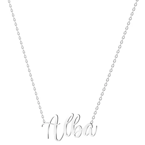 various Collar Nombre Alba Acero Inoxidable-Colgante Nombre Personalizado Plateado para Collar Mujer-Regalos Personalizados para Mujer Madres Niña Parejas, Mejor Amiga