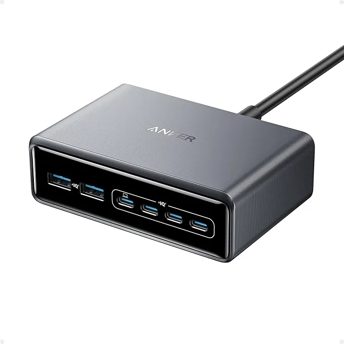 Anker Prime GAN Cargador USB C Carga Rapida 200W,Estación de Carga GAN con 6 Puertos, Cargador de Sobremesa, Compatible con iPhone 17/16, 16 Plus/17/16 Pro Max/15 Air, Samsung, MacBook, DELL y Más.