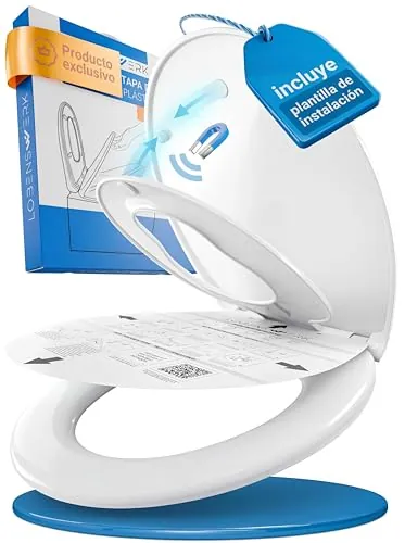 LOBENSWERK Asiento de Inodoro Familiar [Fácil instalación] ovalado, antibacteriano y resistente UV | tapa wc con reductor infantil integrado incl. plantilla de instalación