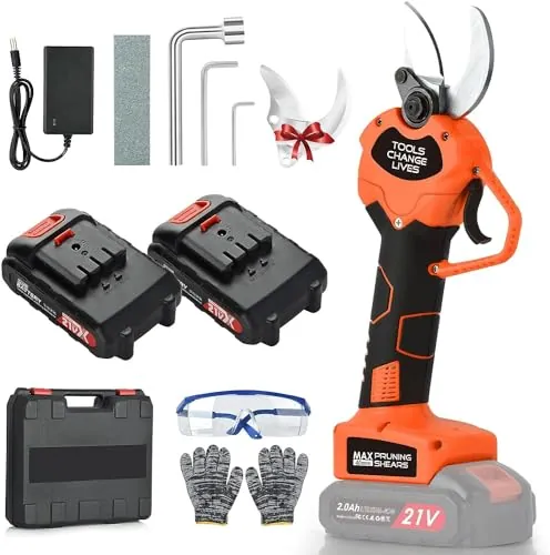 Tijeras de podar eléctricas - Tijeras de podar eléctricas profesionales de 40 mm con 2 baterías de 21 V / 2000 mAh - Tijeras de podar inalámbricas para jardinería Vides Árbol frutal (1)