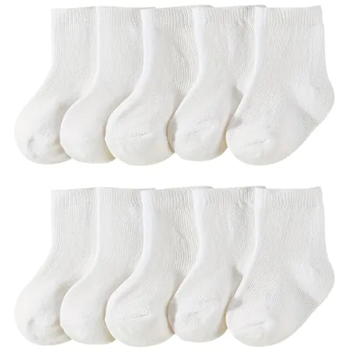 QIYIENDIAN 10 pares de calcetines de algodón elástico para bebés de colores sólidos para bebés y niños unisex(White,1-2Y)