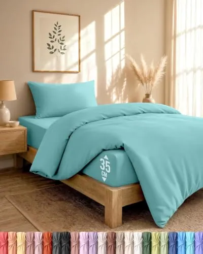 Utopia Bedding 3 Piezas Juego de Cama - Cama 90 (Azul SPA) | Sabana Bajera 90x190 y Funda Almohada (50x75cm) - Funda Nordica 135x200 Microfibra cepillada Suave