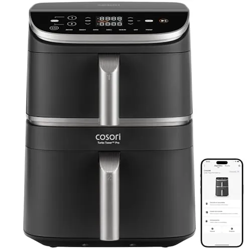 Cosori Freidora de Aire 10,8L Turbo Tower Pro Smart, Doble Cesta Vertical