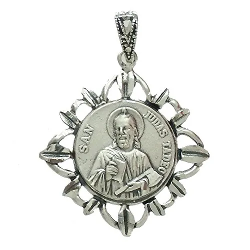 Inmaculada Romero IR Medalla colgante plata Ley 925m San Judas Tadeo hojas 20mm. cerco tallado calado