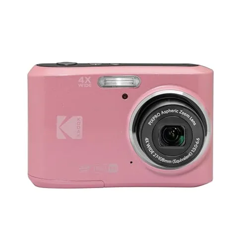 Kodak Cámara Digital PixPro FZ45 de 16 MP, Full HD 1080p, con Zoom óptico de 4X y Lente Gran Angular de 27 mm, Color Rosa Pastel.