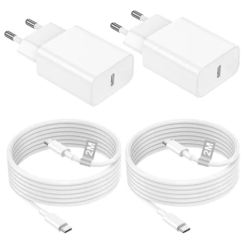 2Pack Cargador iPhone Carga Rapida Tipo C con Cable USB C Carga Rapida 2M, 20W Cargador USB C Enchufe Tipo C Cabezal para iPhone 17/17 Air/16/16 Pro/16 Plus/15/15 Pro MAX/iPad Pro/Air,Macbook,Galaxy