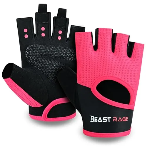 BEAST RAGE Guantes de Fitness Transpirables para Hombres y Mujeres Guantes de Levantamiento de Pesas de Entrenamiento de Gimnasia Antideslizante Crossfit Musculation Cycling (M, Rosa)