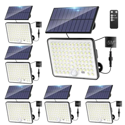 kolpop 6 Paquete Focos LED Exterior Solares,Focos LED Solares Sensor de Movimiento con Mando a Distancia,IP65 Impermeable Luz Solar,3 Modos Luz Solar Exterior Potente para Jardín,Patio,Garajes