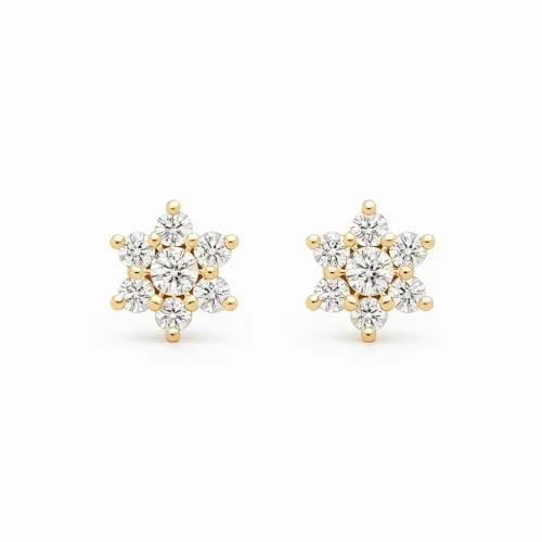 Pendientes bebé niña mujer oro - 9K, oro amarillo, estrella con cuajo de circonitas, 5mm, preparado con estuche regalo, cierre de rosca, fabricados en España