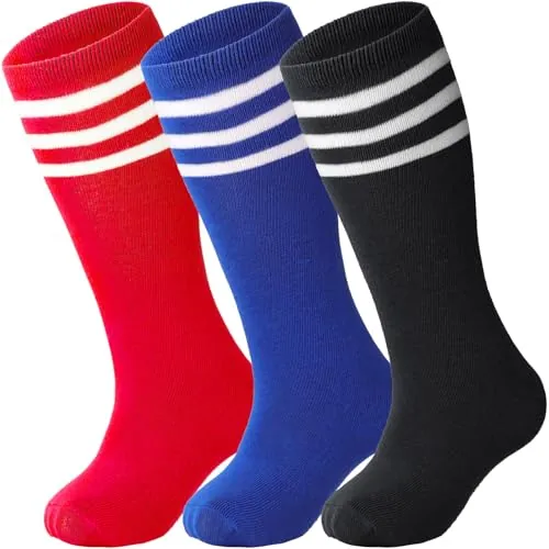 DRESHOW Calcetines de Fútbol a Rayas Hasta la Rodilla de Algodón Uniforme Deportivo Largo para Niños y Niñas