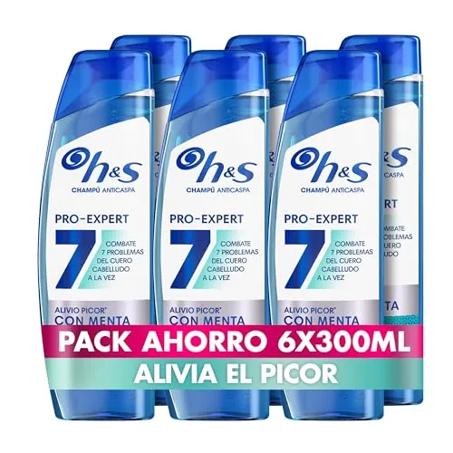 H&S Pro-Expert 7 Champú Anticaspa Alivio del Picor, 6x300ml