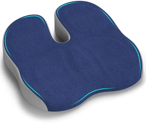 Retazly Cojin Silla Oficina, Portátil Cojín para Coxis, Cojín de Asiento Ergonómico de Espuma con Memoria, Cojines Coxis Alivio del Dolor Cojin Silla para Coche Ruedas Gaming (Azul Marino)