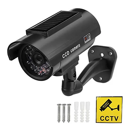 HUSHUI Cámara de Seguridad Simulada con Energía Solar, Cámara Falsa Impermeable con Luz LED Intermitente para Vigilancia Al Aire Libre
