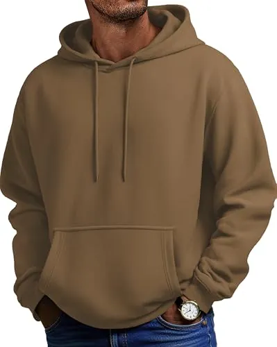 COOFANDY Sudaderas Hombres con Capucha Sudadera de Felpa Marrón XXL | Sweat Hood, Algodón, Básica, Lisa, Manga Larga, con Cordón, Uso Diario, Vestir Casual, Trabajo o Deporte
