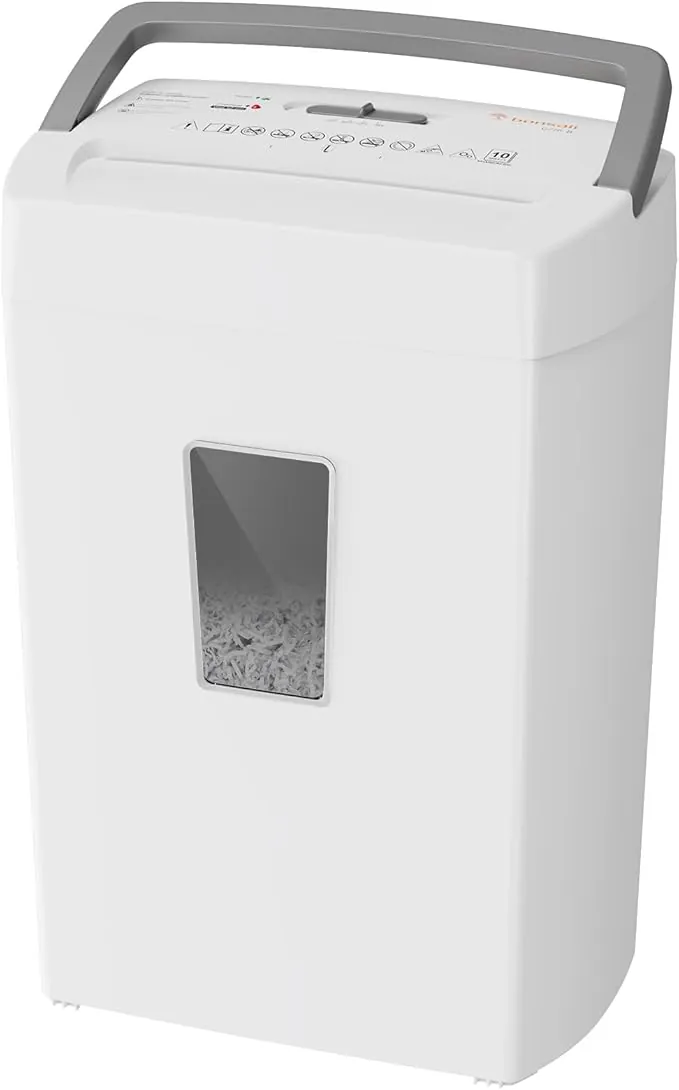 Bonsaii Destructora de Documentos 10 Hojas P4, Trituradora Microcorte con Contenedor 21L, Sistema Anti-Atascos y Protección Térmica para Oficina/Hogar, C275-B