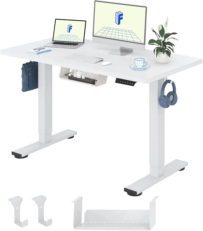 FLEXISPOT QE1 MAX 120x60cm Escritorio Elevable Eléctrico con Tablero Entero Mesa de Elevable, Standing Desk, Mesa Elevable Escritorio con 2 Ganchos y 4 Funciones de Memoria