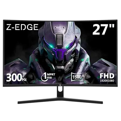 Z-Edge Monitor Gaming PC Curvo 27'' 300 Hz (DP1.4*2), 1ms MPRT, FreeSync, FHD, 240 Hz (HDMI2.0*2), Pantalla Gaming LED 16:9, Inclinación Ajustable, HDR, VA, 3000:1, VESA 100*100mm (Cable DP Incluido)