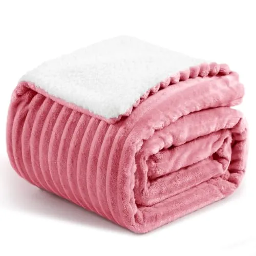 Aisbo Manta Cama Invierno para Cama 90/135, Sherpa Franela Reversible Polar con Cordón para Sofá, Borreguito Gruesa, Suave, Caliente, Sillón, Transpirable para Invierno (Rosa, 150 x 200 cm)