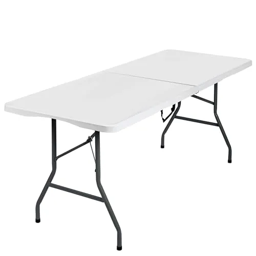 Mesa plegable camping portátil, jardín, catering. Auxiliar y Rectangular 180x70cm. Hasta 150kg de carga. Para exterior e interior. Ideal para 6 personas. Eventos, oficina, estudio, reuniones. Blanca
