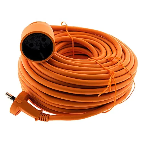 Zenitech - Alargador de Corriente 16A HO5VV-F 2x1,5mm² 3680W / 230V - Ideal para Cortacéspedes y Barbacoas - Resistente a Condiciones Exteriores - Conforme a Normas NF y CE - Naranja - Longitud 25m
