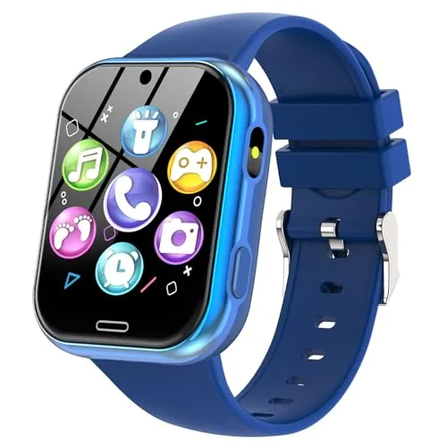 Igreeman Reloj inteligente para niños y niñas con función de llamada, cámara SOS, podómetro, linterna, despertador, reloj inteligente, regalo para 4-10 años, color azul