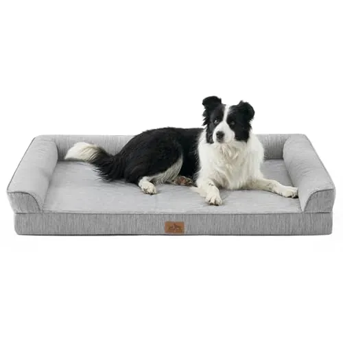COZY KISS Cama Ortopédica Perros Grandes, 122x81x19cm, Sofá Lavable, Gris