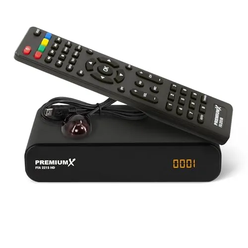 Receptor de satélite Premium X HD 221S - DVB-S2 FTA Receptor de satélite digital compatible con Unicable, HDMI y SCART, reproductor multimedia USB, transmisor alemán compacto preinstalado