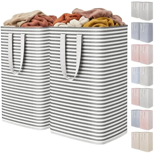 Lifewit Cesto Ropa Sucia, Cesta Ropa Sucia Impermeable con Asas Extendidas, Laundry Basket, Cubo Ropa Sucia Plegable, Bolsa Ropa Sucia para Baño, Dormitorio, Lavadero, 80L, Negro, Paquete de 2