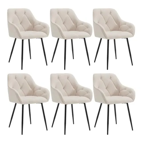 WOLTU Juego de 6 Sillas de Comedor,Terciopelo,Crema