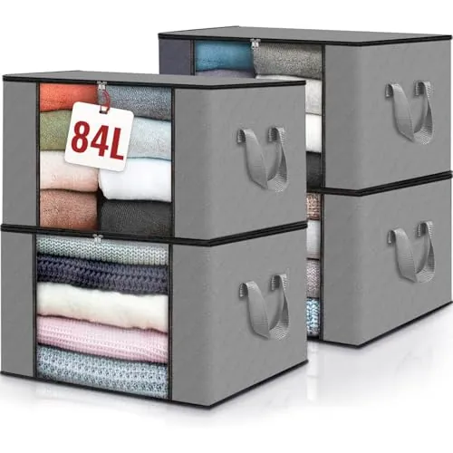 edihome, Cajas Almacenaje Ropa, Bolsas para Guardar Ropa, Organizador Armario, con Asas Reforzadas, Cajas Organizadoras, Fundas de Tela Resistente (Gris claro, Pack de 4)