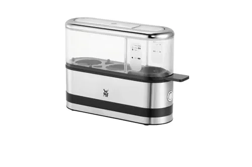WMF Kitchenminis - Cocedor de 2 Huevos 250 W, Acabados de Acero Inoxidable de Cromargan® Mate, Cubierta Tritan libre de BPA, Jarra de Medición de Agua y Perforador de Huevos Incluido