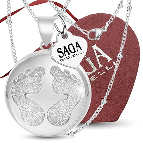 SAGA GIOIELLI® Collar Embarazo Collar llamando ángeles con pies collar de acero Caja regalo