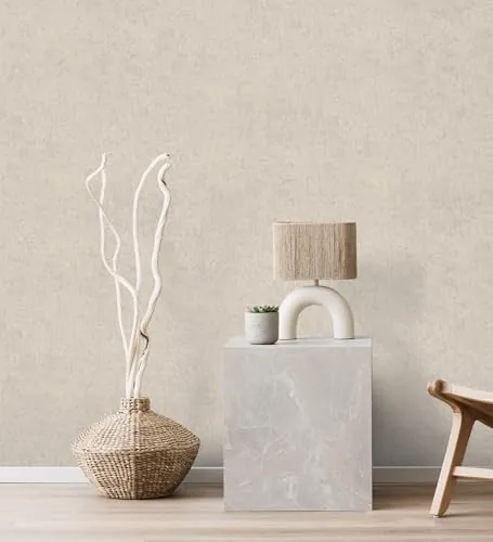 GAULAN 683481 - Papel pintado vinílico con textura de arcilla natural en tonos beige para pared salón cocina baño dormitorio pasillo - Rollo de 10 m x 0,53 m