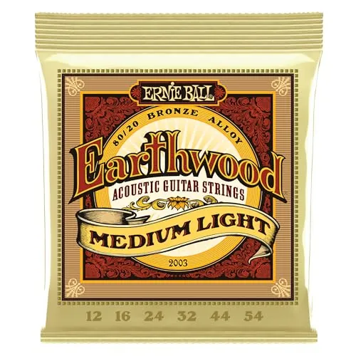 Ernie Ball Earthwood Medium Light - Cuerdas para guitarra acústica, bronce 80/20, calibre 12-54