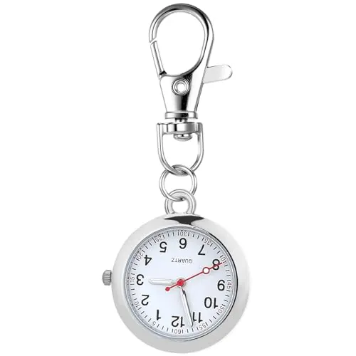 ULTECHNOVO 1 Pc Reloj de Bolsillo, Reloj de Enfermera Cuarzo, de Cuarzo con Clip para Enfermera con Llavero de Bolsillo Plateado