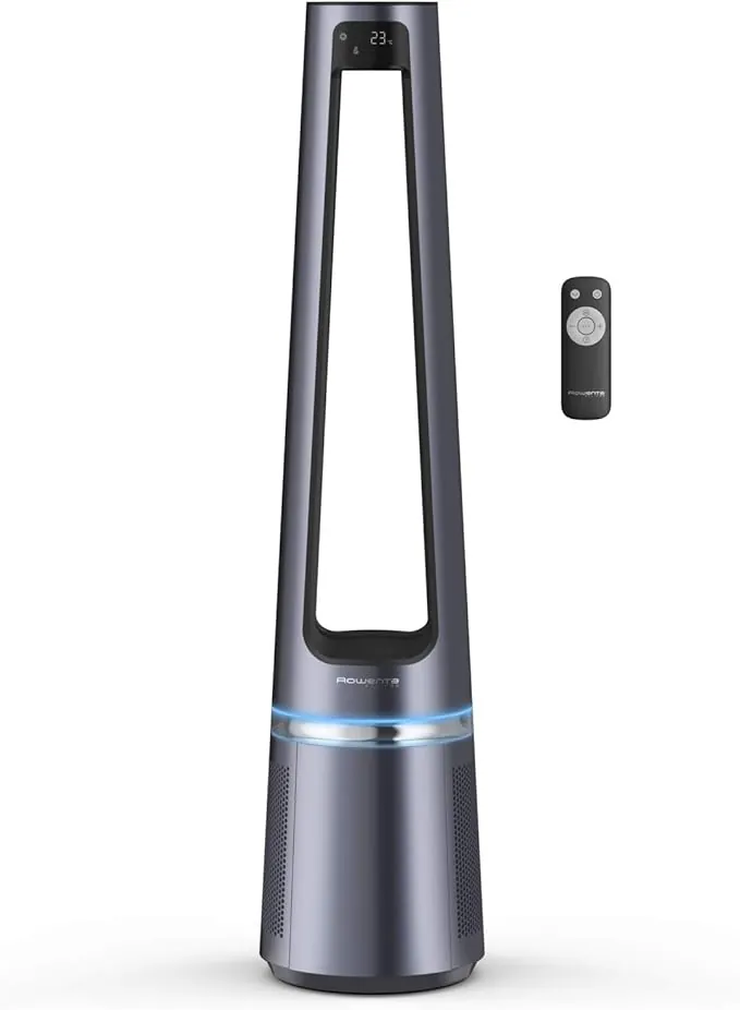 Rowenta 2 en 1 Purificador de Aire y Ventilador, 12 Velocidades, Oscilación, Filtra Partículas Finas hasta el 99,95%, Silencioso, Mando a Distancia, Plata, Eclipse, QU5030